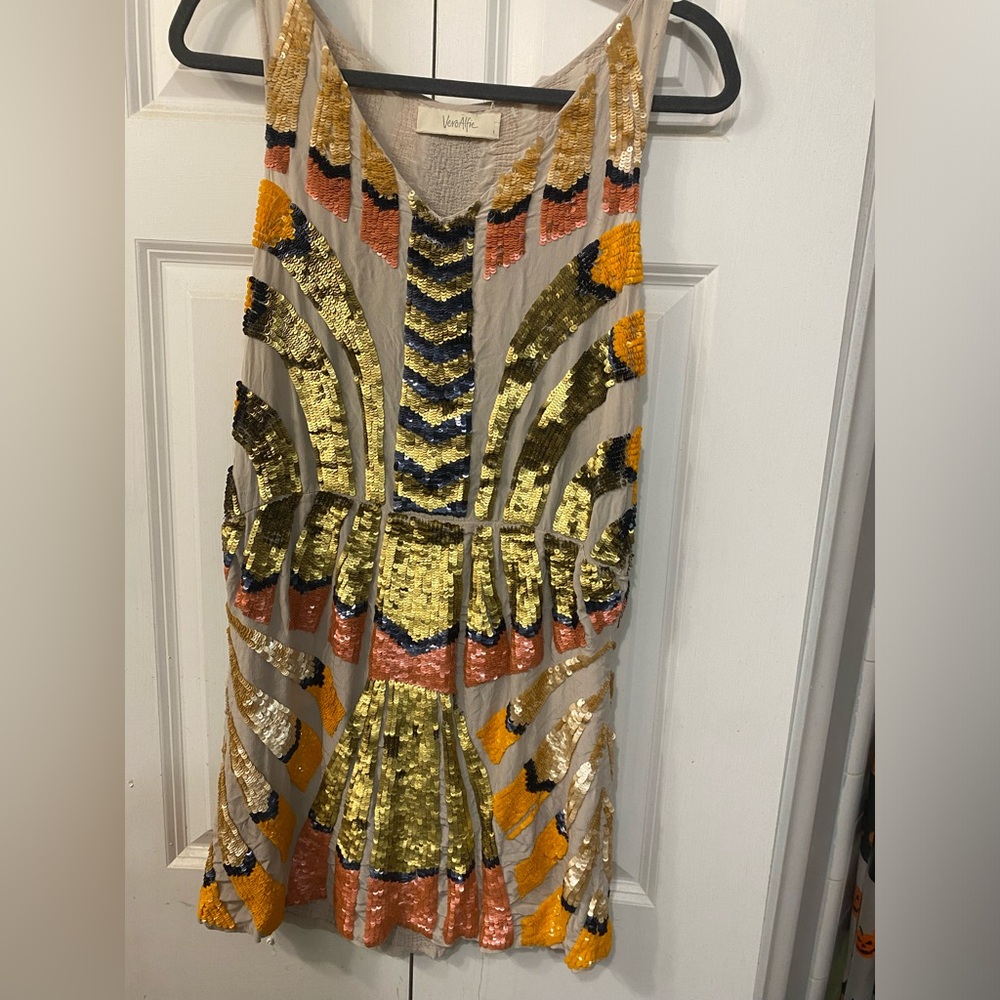 Vero Alfie 100% Silk Sequin Dress